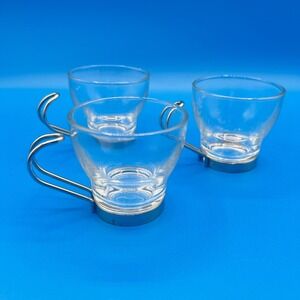 Bormioli Rocco Tempered Glass Espresso Cups,‎ Set of 3 with Chrome Metal Stand